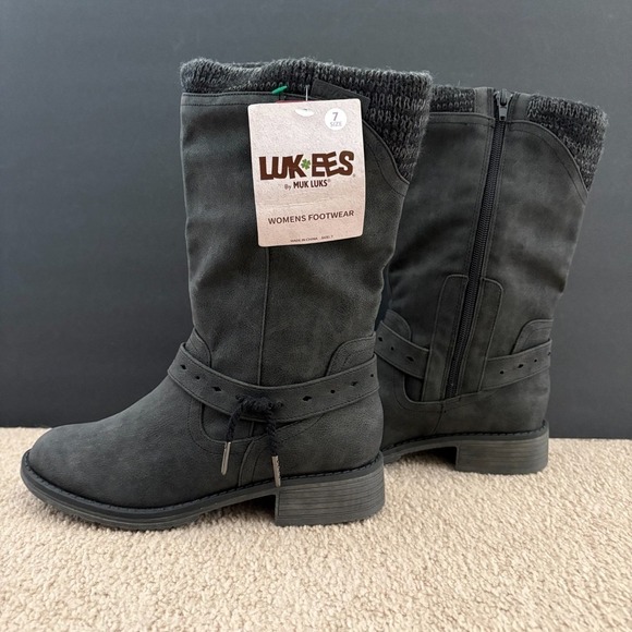 Muk Luks Shoes - NWT MUK LUKS Women's Gray Mid-Calf Boots Size 7 Knit Cuff Side Zip Memory Foam
